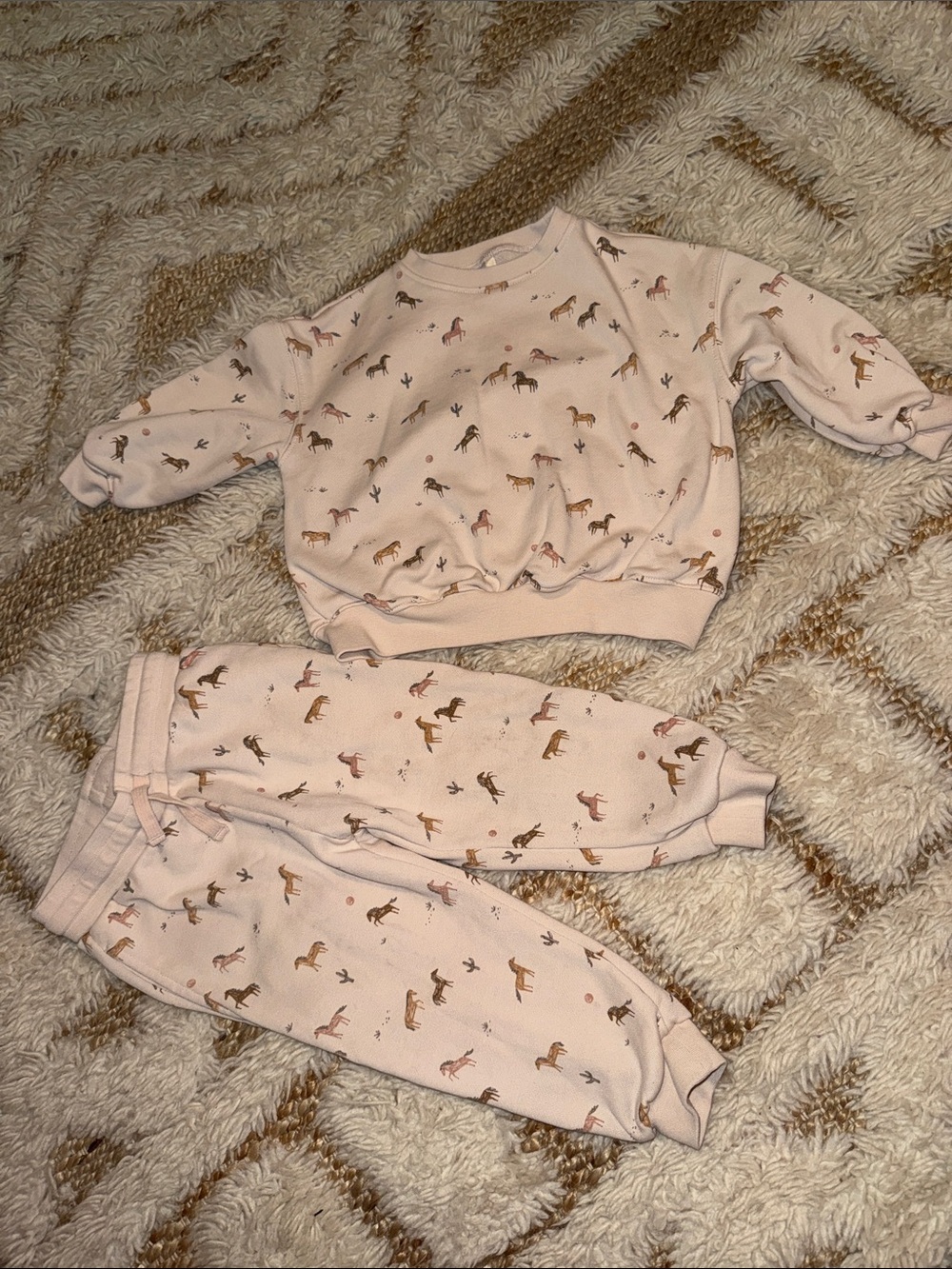 Rylee + Cru Pink Horse Print Kids Matching Set